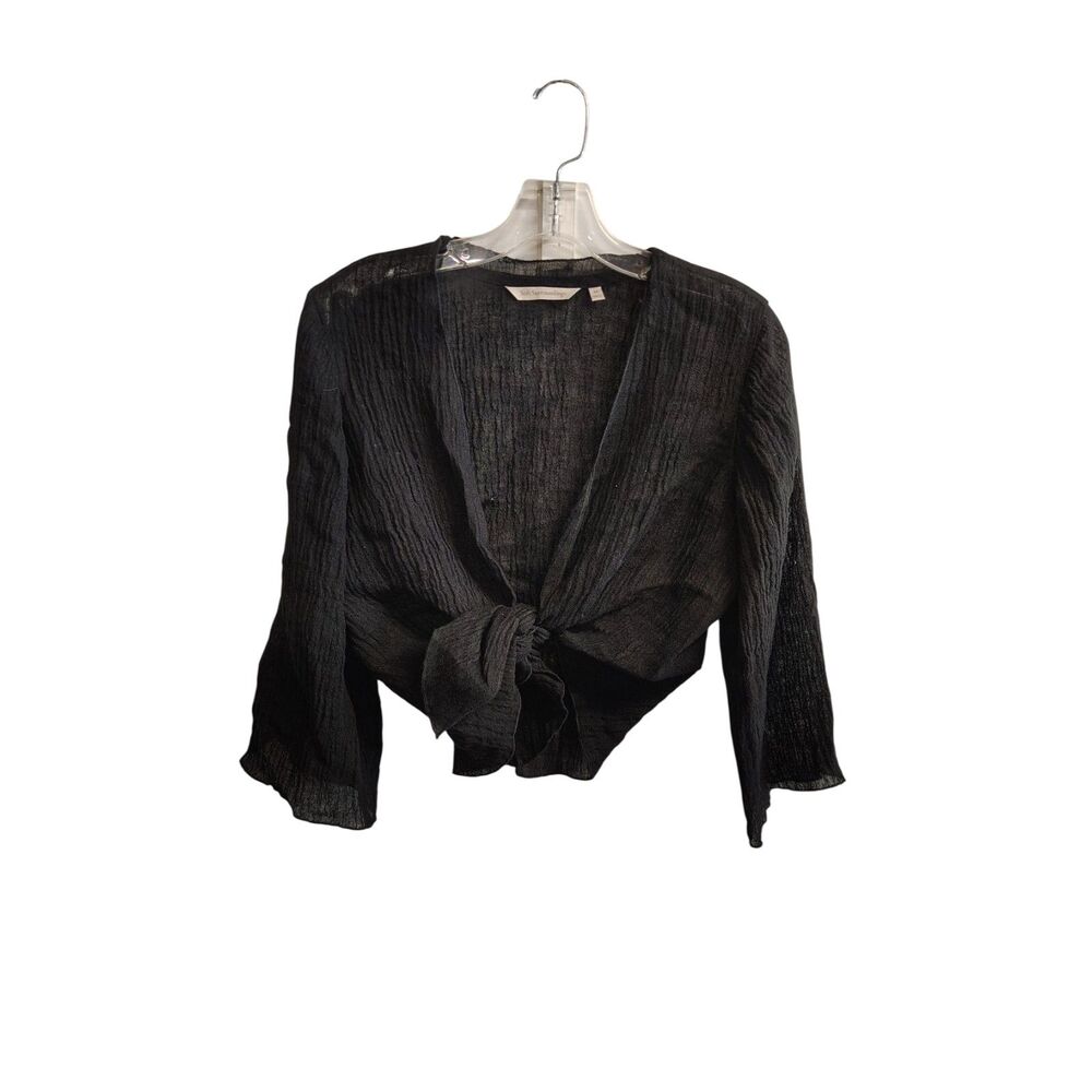 Soft‎ Surroundings Women's 100% XS Black Front Tie Long Sleeve Paper Bag Top